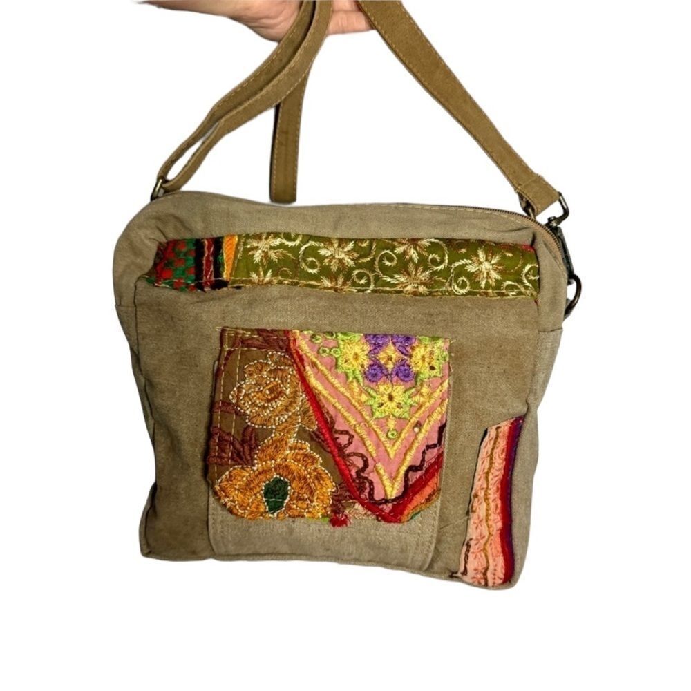 Vintage Addiction Recycled Military Tent Canvas Patchwork Crossbody New Travel